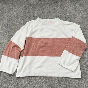 Pink Lily Women's White and Pink Sweater